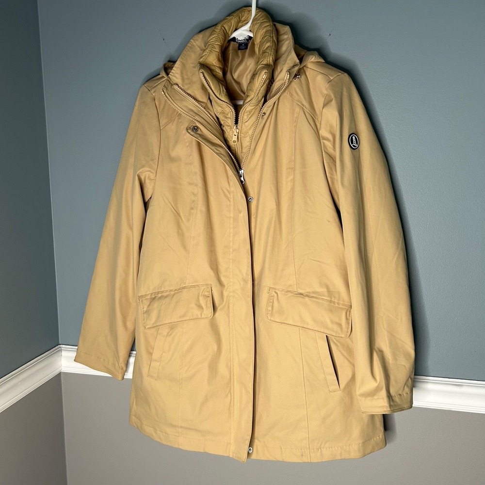 Lands End Tan‎ Hooded Zip Up Jacket Quilted vest Liner Size S